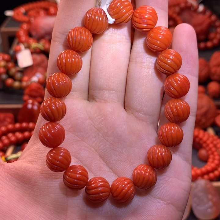 【闪购商品】南红玛瑙川料柿子火焰10m+扭转乾坤未镶嵌