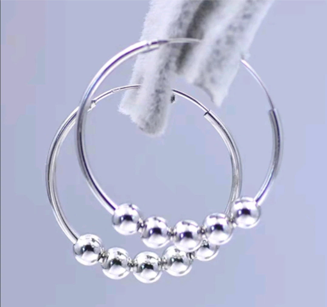 足银耳饰 七牌银楼耳饰光面气质百搭防过敏圈圈耳环简约大耳圈