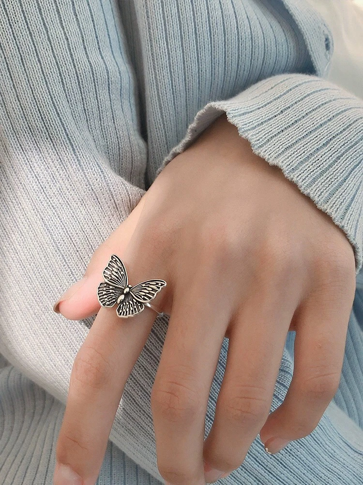 925银戒指 《七牌银楼》纯银复古小众蝴蝶戒指