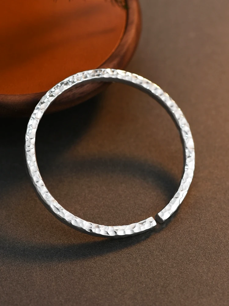 足银手镯 【七牌银楼】纯银古法敲打面手工时尚开口手镯