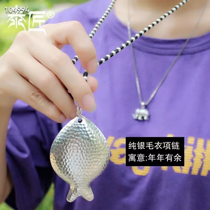 坠链均925银 《七牌银楼》纯银时尚手工大胖鱼毛衣链