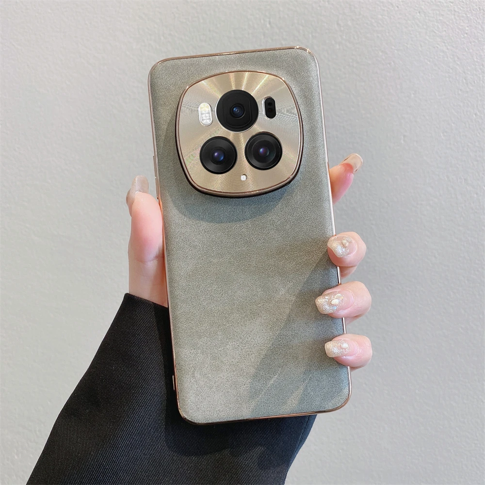 适用荣耀magic6手机壳新款magic6pro简约高档5曲屏全包防摔羊巴皮