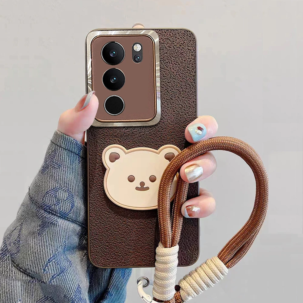 适用vivos17手机壳s17t新款s17pro棕色秋冬17e可爱熊曲屏防摔手绳