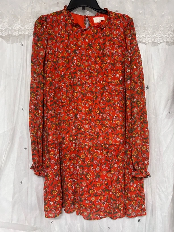 碎花常规长袖连衣裙秋季花色蕾丝打底印花宽松休闲长款红色法式