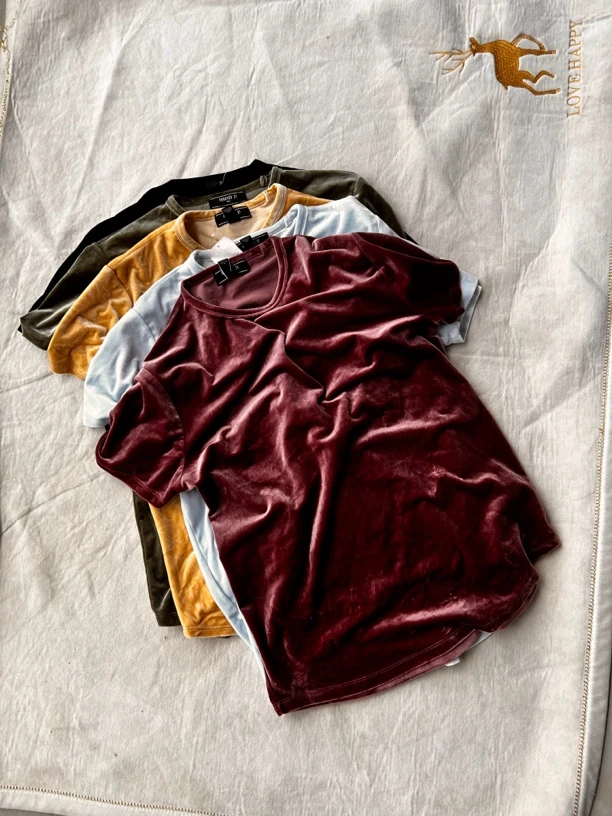 金丝绒短袖森女系上衣气质百搭时尚加厚保暖秋冬女士复古打底衫