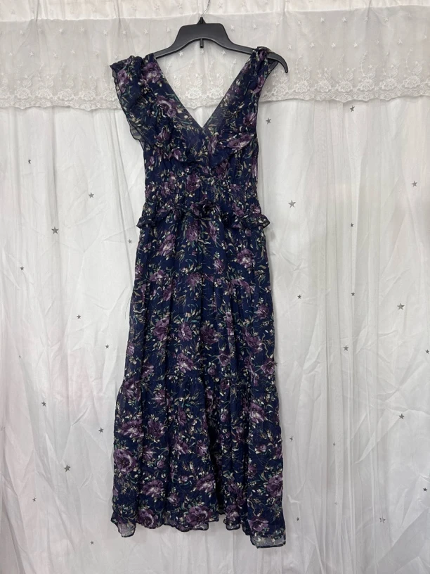 印花长裙无袖连衣裙女士拼接夏季轻奢碎花裙子时尚吊带裙