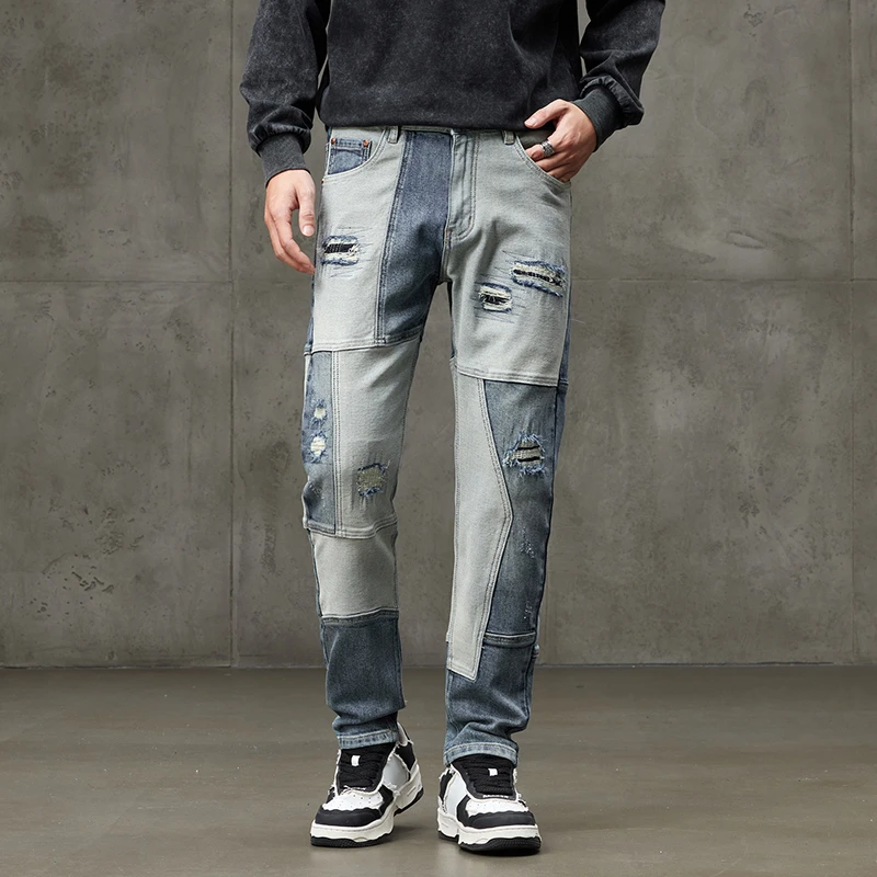 3082高端牛仔裤男潮牌休闲重工洗水修身弹力直筒裤潮流百搭长裤子