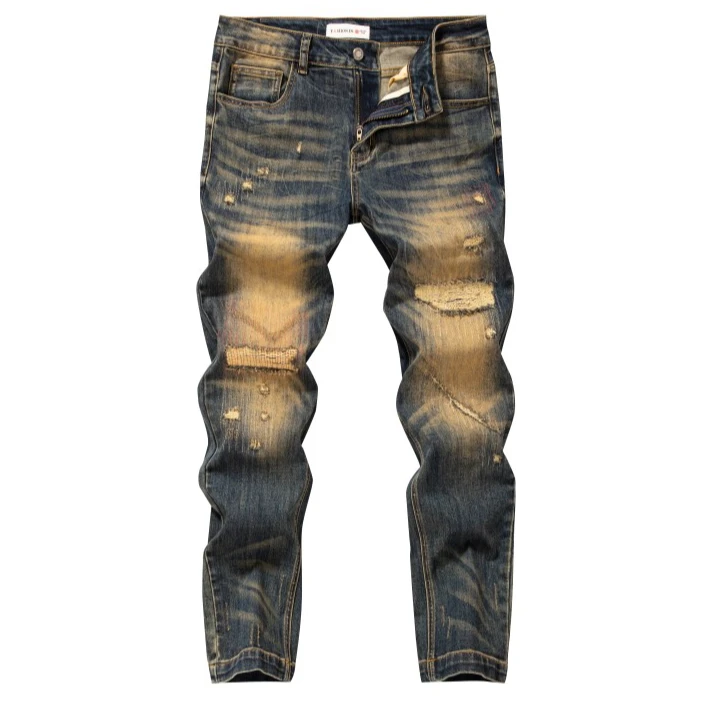 8973高端牛仔裤男潮牌休闲重工洗水修身牛仔裤男款爆款2025新款