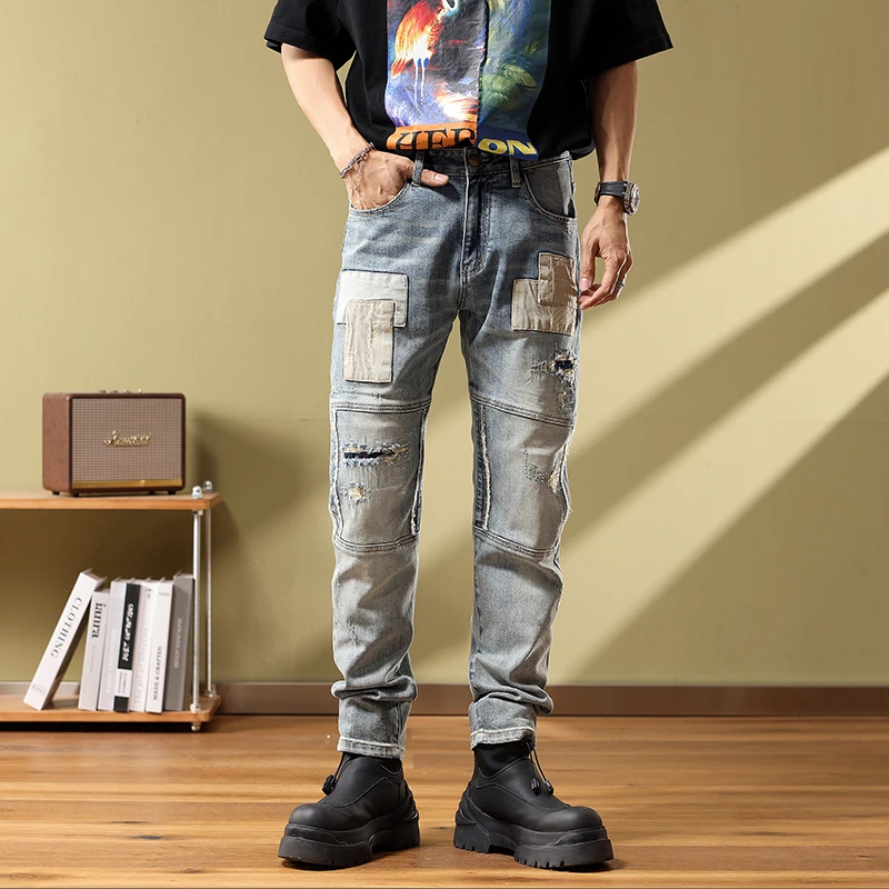 3050高端牛仔裤男潮牌休闲修身弹力直筒裤韩版潮流百搭长裤子