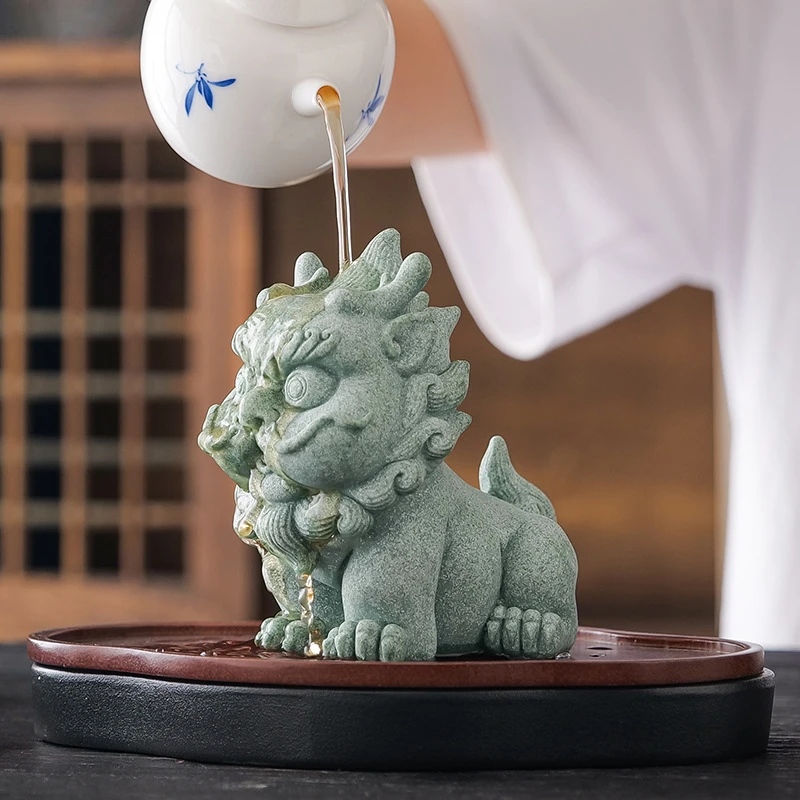 砂石茶宠精品貔貅桌面中式摆件麒麟国潮创意鱼缸家居招财造景装饰