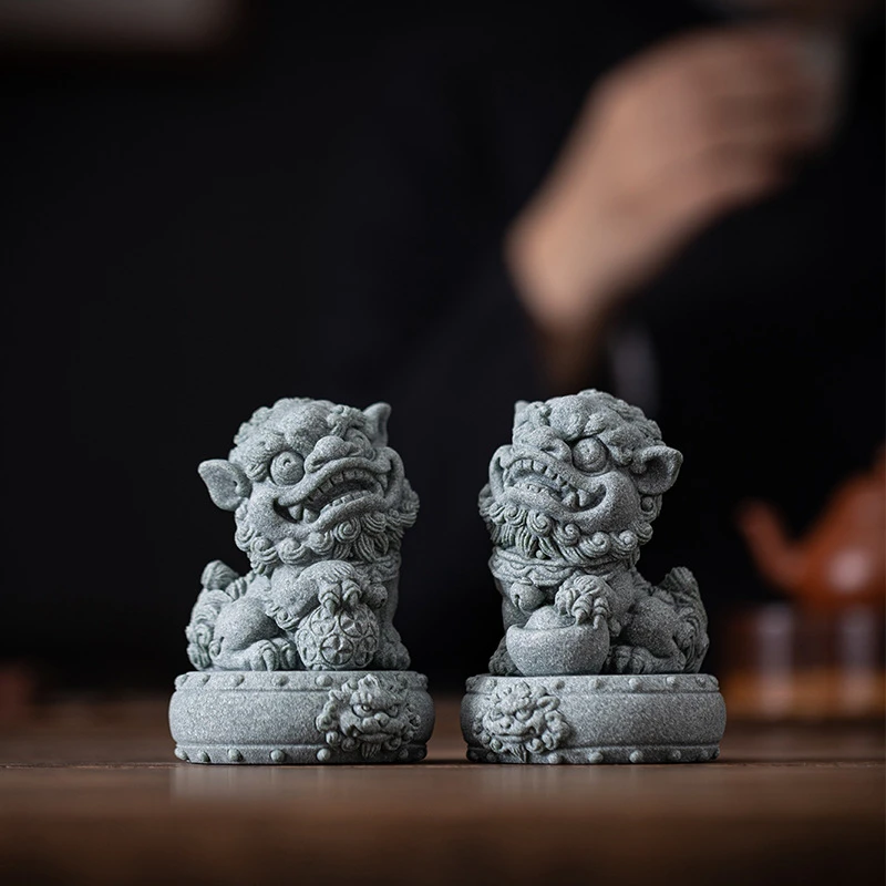 国潮风鼓上狮摆件创意家居客厅办公室桌面装饰礼品鱼缸新中式造景