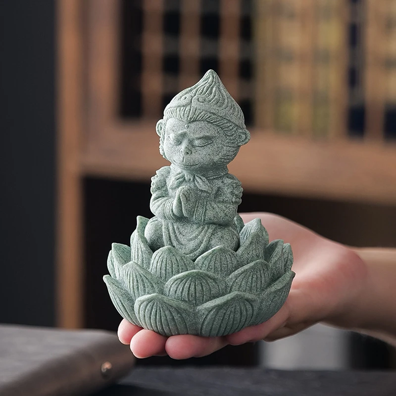 高档青砂石色招财斗战胜佛摆件茶宠创意客厅书房茶室水族鱼缸造