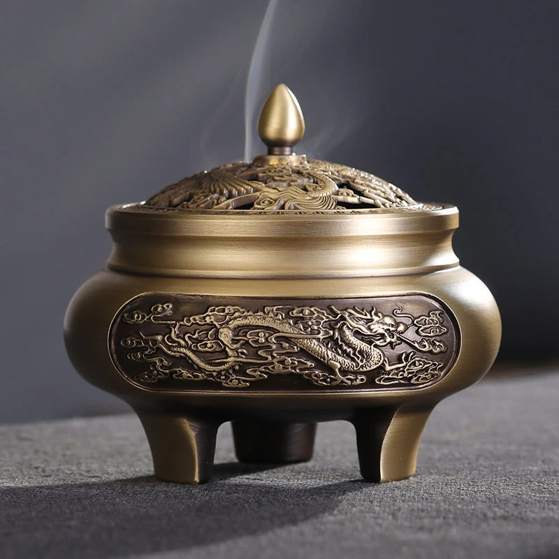 铜香炉檀香炉室内茶道薰香炉复古质感三足盘香炉摆件香薰炉香炉