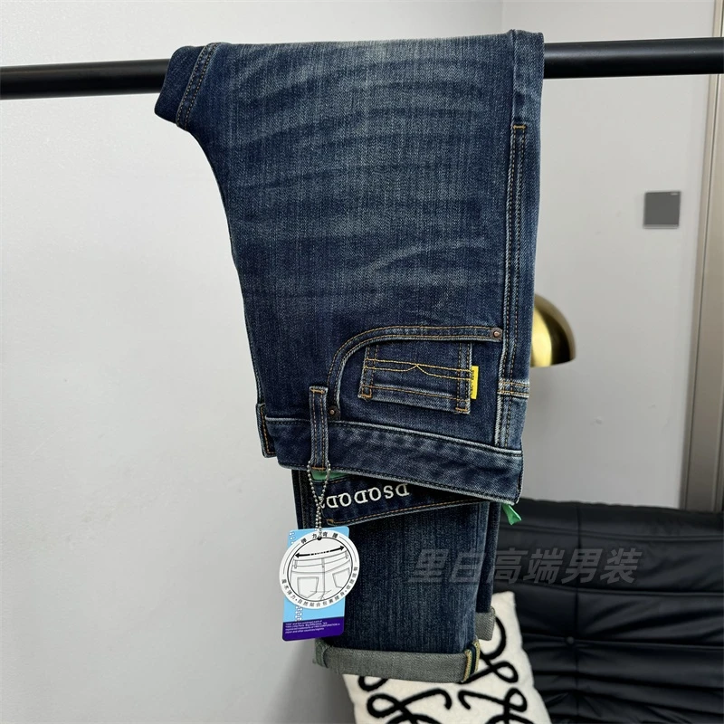 秋冬款男士重工水洗牛仔裤简约时尚百搭修身弹力小直筒九分/长裤