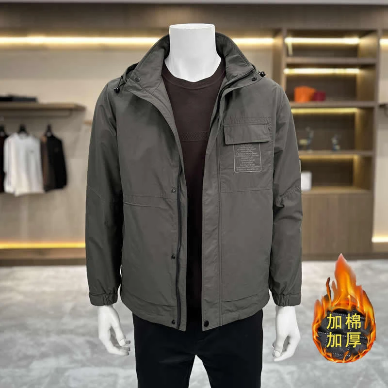 2023秋冬新款加厚保暖夹克外套显瘦连帽加棉棉服防风男士冲锋衣潮