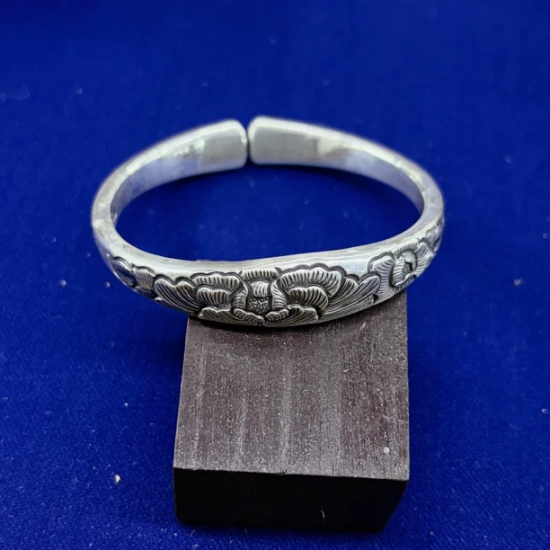 足银手镯 贵人银都 向日葵牡丹花手工银手镯足银999精品镯子