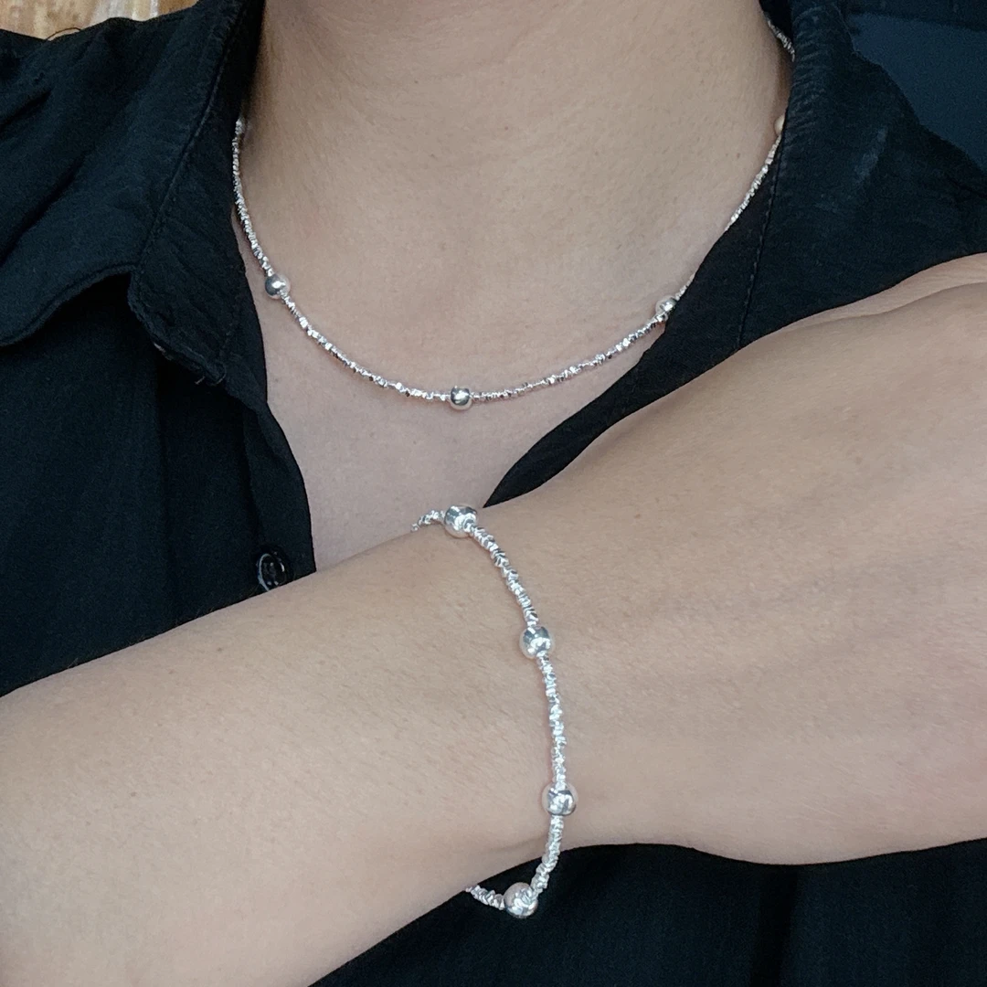 坠链均足银 碎银项链足银999颈链时尚纯银饰简约个性款