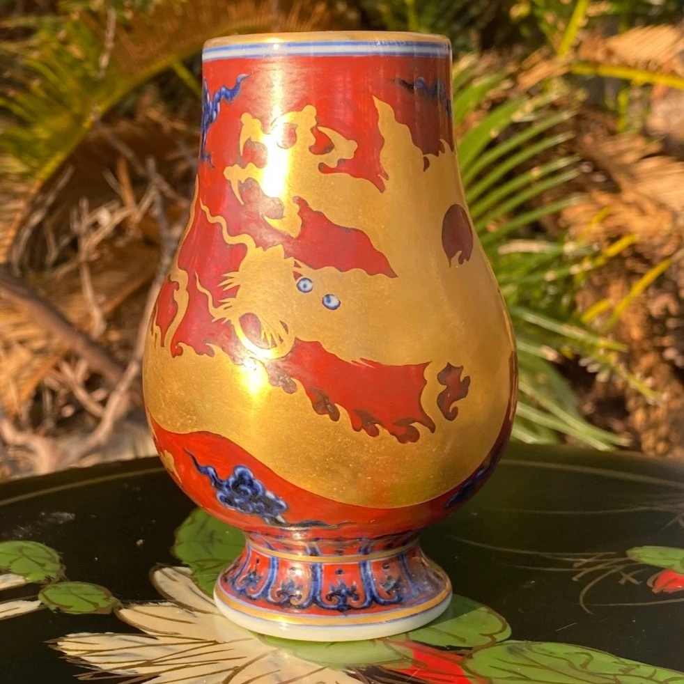 舜瓷天工一品描金金龙凯恩杯陶瓷纯手工主人杯龙纹手绘大红全手工