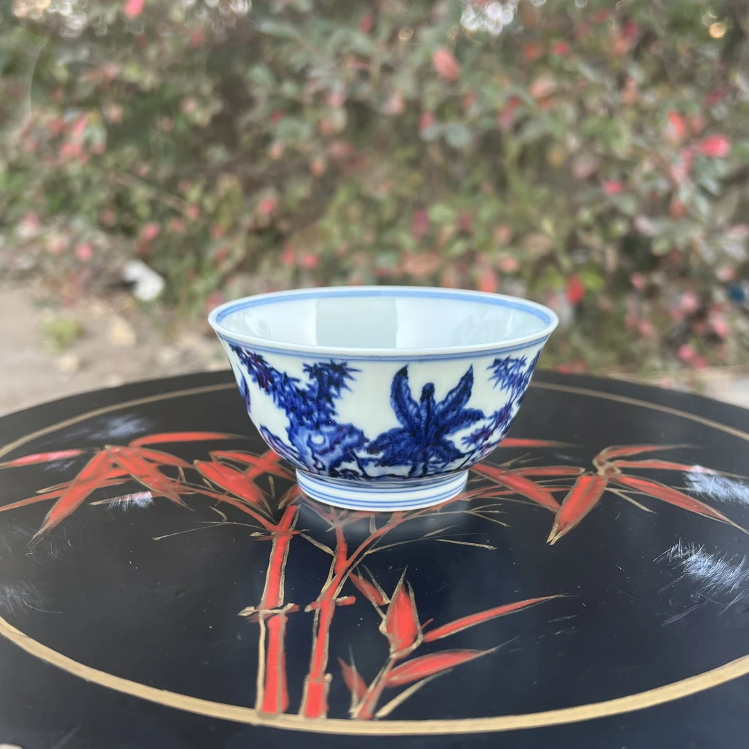 舜瓷天工一品茶杯陶瓷三多杯蕉叶纹手绘主人杯花纹纯手工釉下彩