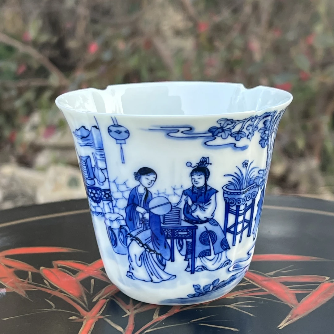 黄振匠造红楼梦手工马蹄杯陶瓷釉下青柴窑可乐杯直筒四方杯主人杯