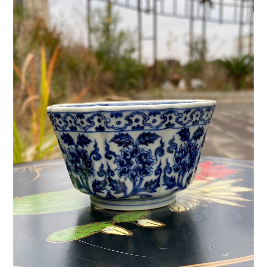 舜瓷天工一品花卉八方杯主人杯手绘柴窑陶瓷缠枝全手工蓝色名窑
