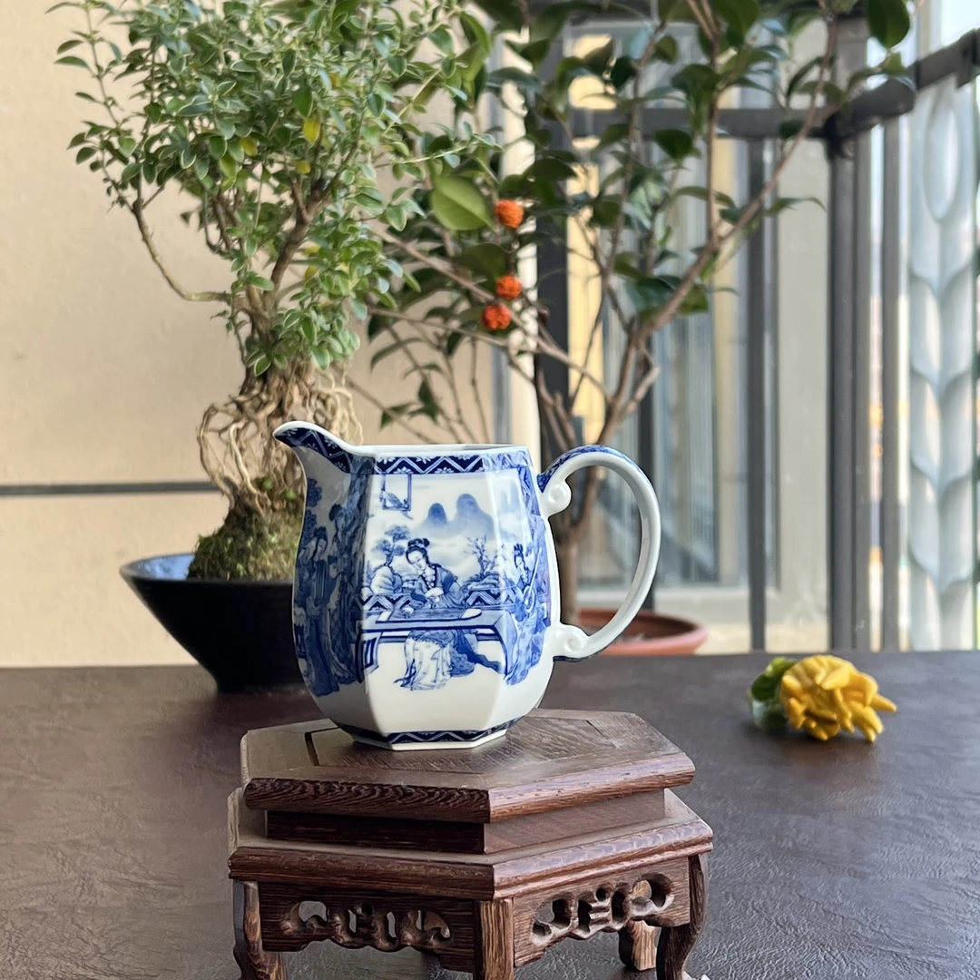 艺家仁复古十美壶茶道釉下彩中式纯手工蓝色陶瓷分茶茶具家用手绘