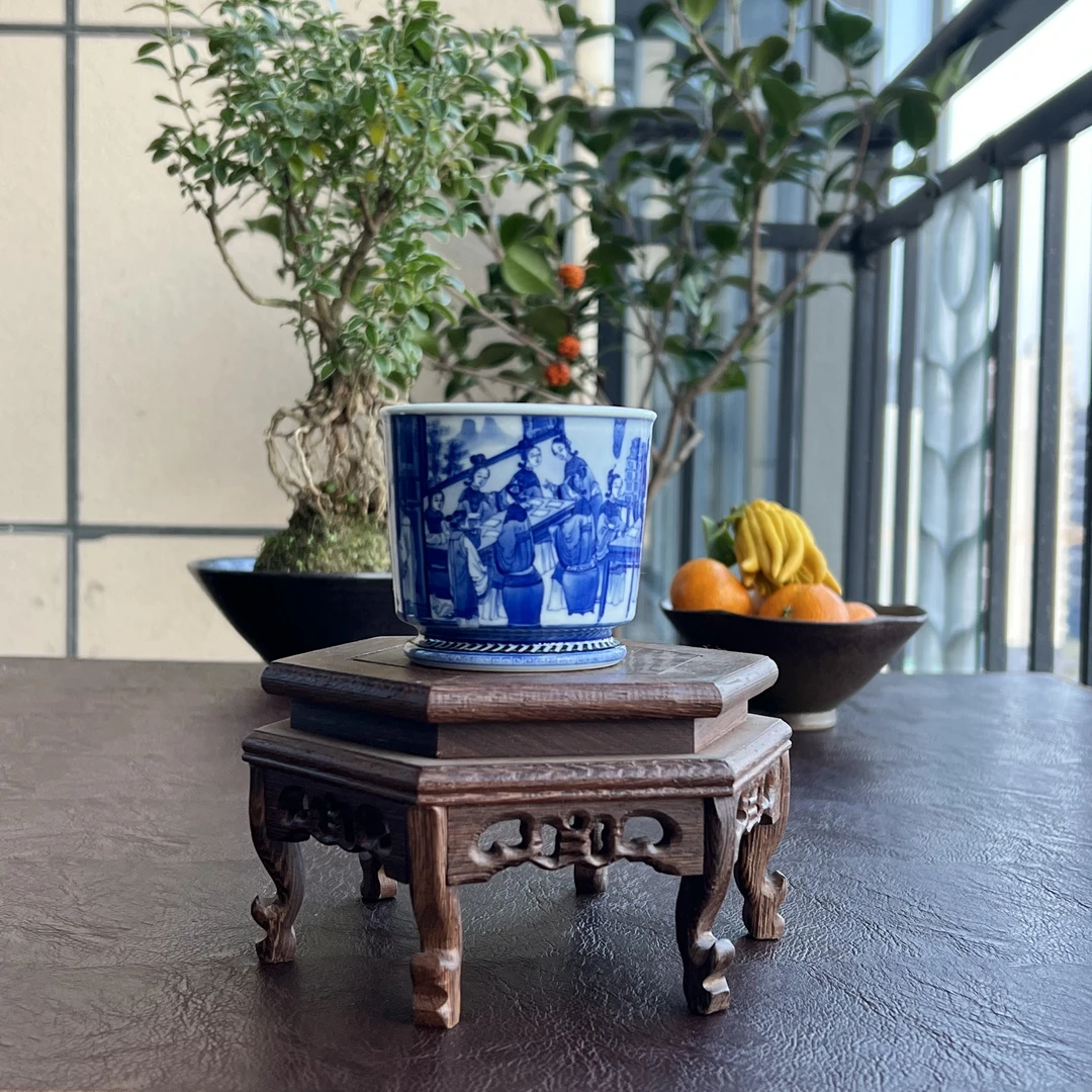 艺家仁马蹄杯十美杯纯手工主人杯手绘可乐杯直筒釉下青陶瓷茶杯