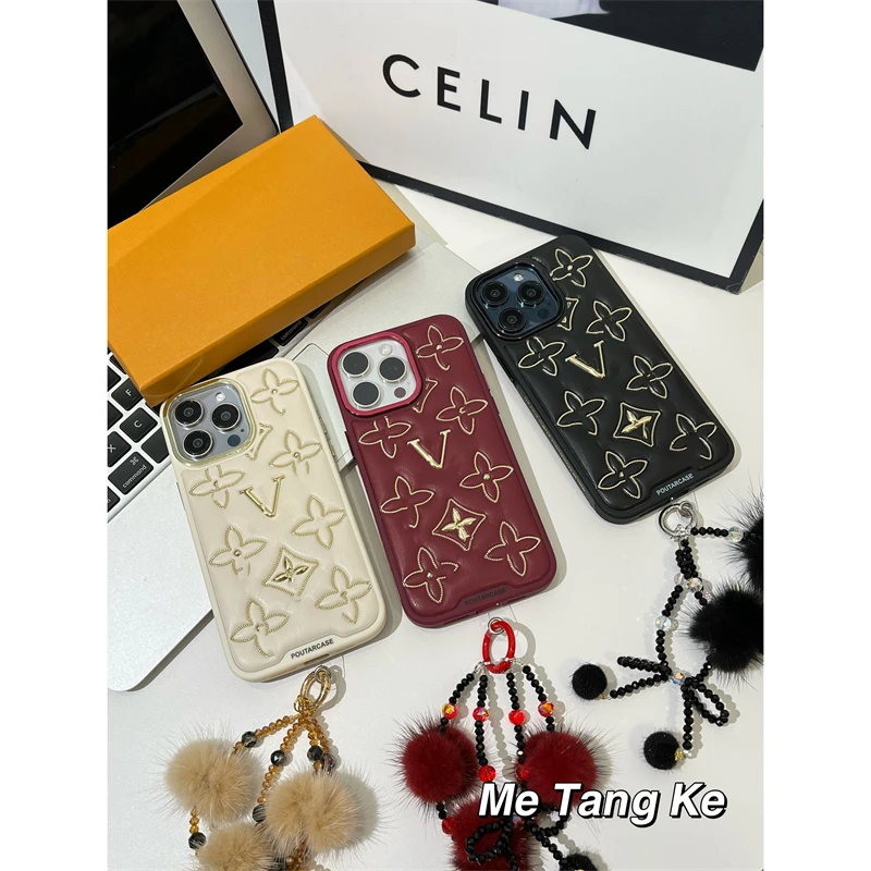 【四叶草奢华压纹】欧美潮牌苹果15proama手机壳14promax皮质13轻奢