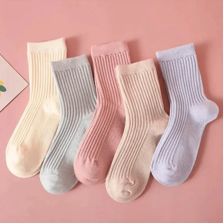 【秋冬新款】儿童袜子秋季新款纯色双针袜2024版棉袜透气休闲中筒袜