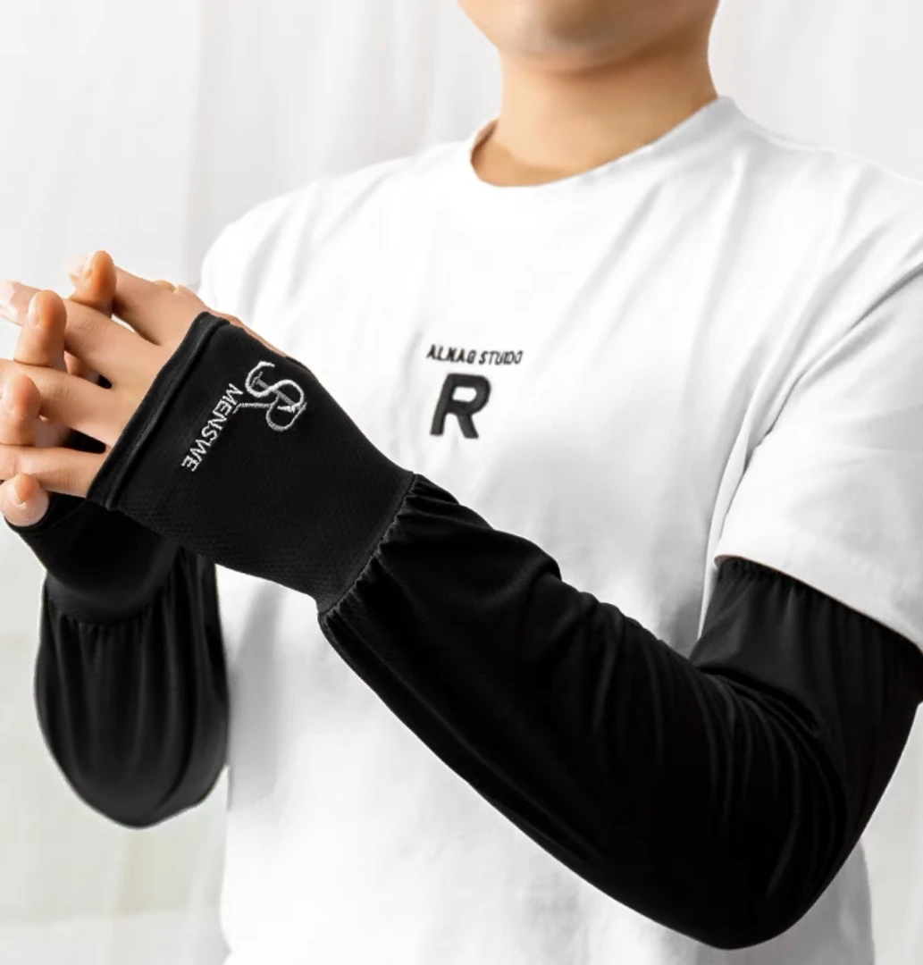 防晒冰袖男款宽松冰丝袖套手套夏男士骑行防紫外线女套袖2023新款