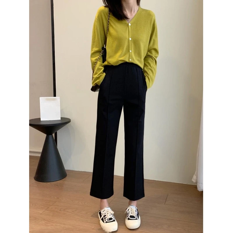 胖妹妹新款大码女装弹力微喇休闲裤直筒显瘦通勤百搭九分小鱼尾裤