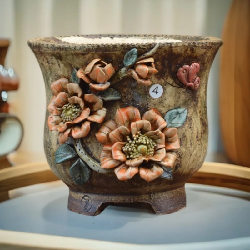 M4青藤花器麦饭石多肉花盆内口12cm外高13cm左右