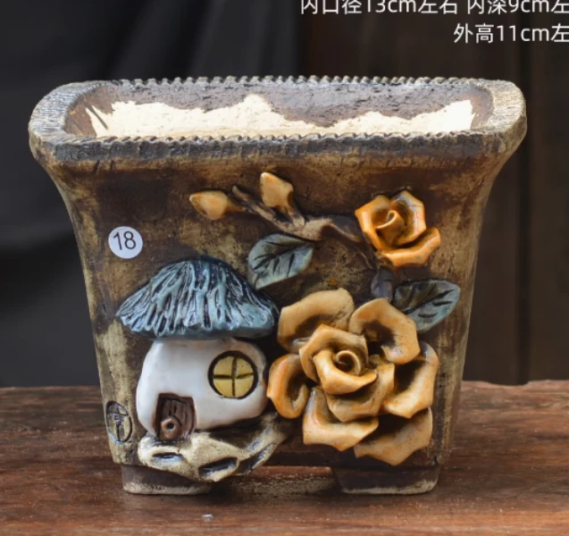 M18 青藤花器多肉方口花盆透气美观复古内口径长13cm外高11cm左右