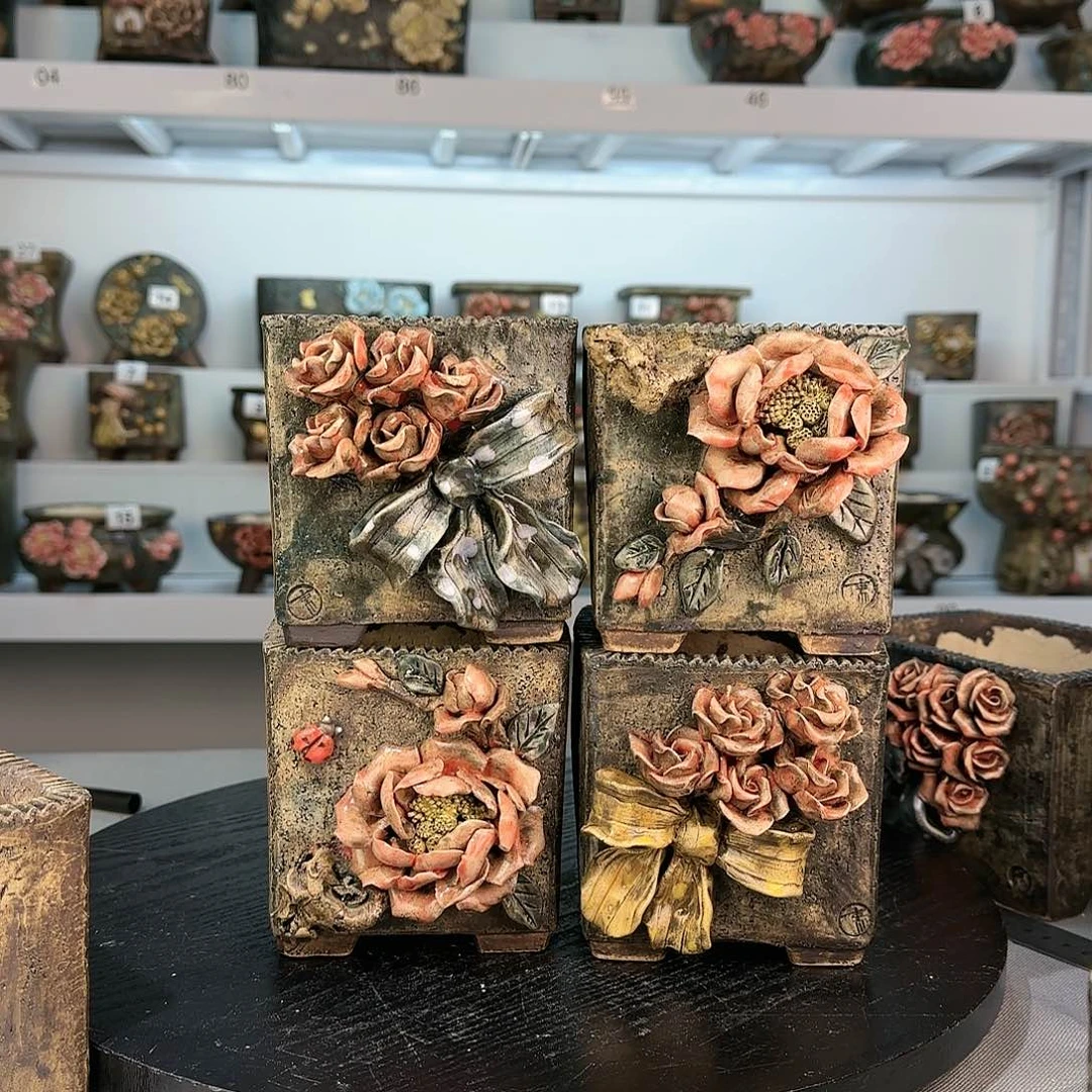 红陶青藤花器麦饭石花盆