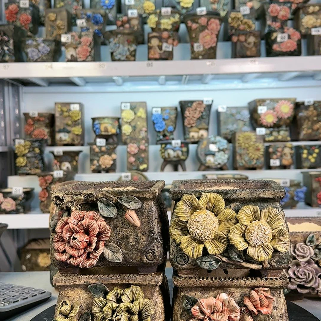 红陶青藤花器麦饭石花盆