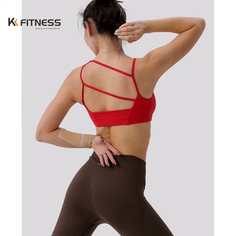 kk fitness美背运动内衣女夏细肩带健身吊带上衣新款瑜伽背心胸垫
