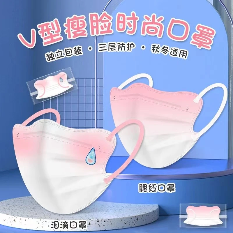 新款韩版ins学院风女高颜值泪滴腮红V型口罩防晒女防紫外线薄款