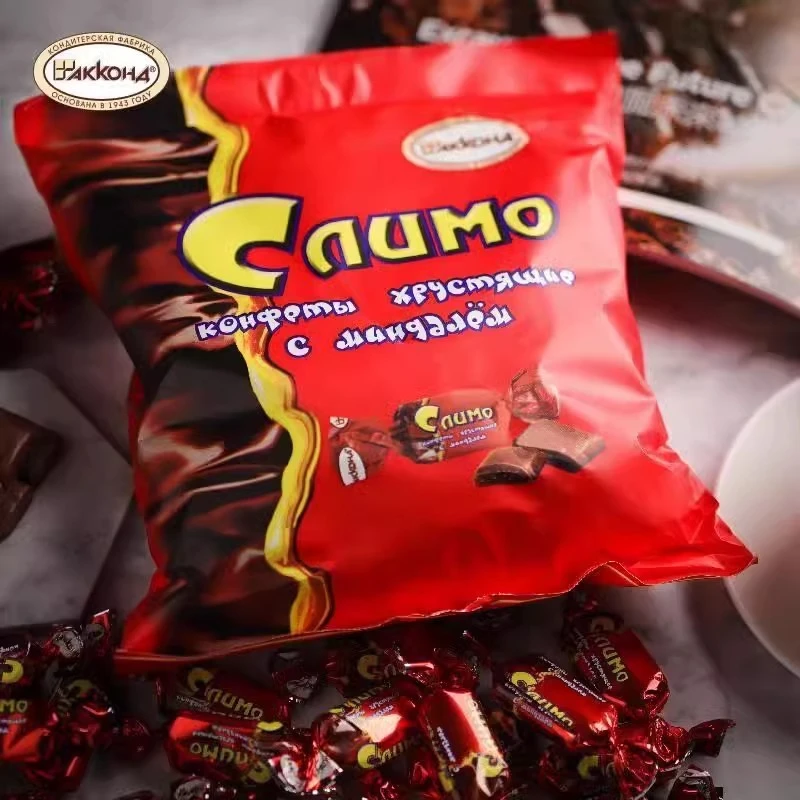 俄罗斯进口阿孔特紫皮红皮糖扁桃仁碎果仁夹心酥糖巧克力糖果喜糖