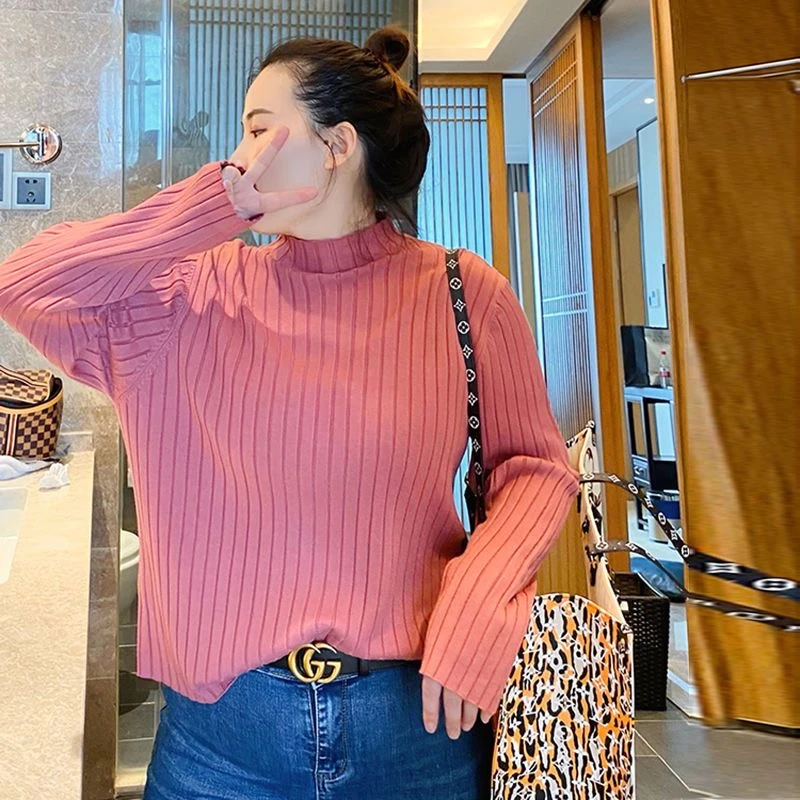 秋冬大码女装胖mm宽松时尚长袖半高领内搭打底加厚毛衣-DLMZ8028