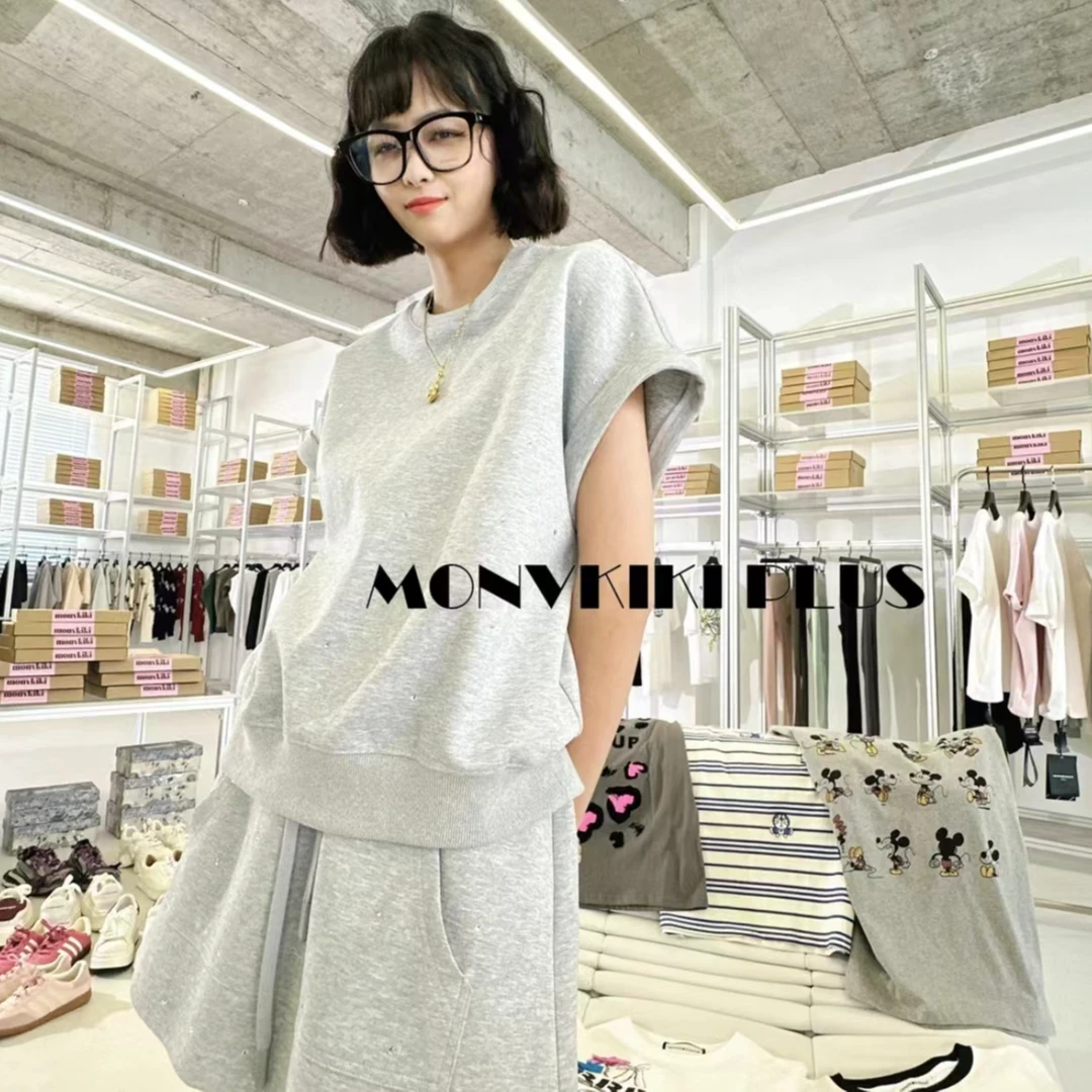 “漠河舞厅“小板夏季潮设计ins韩版烫钻两件套装