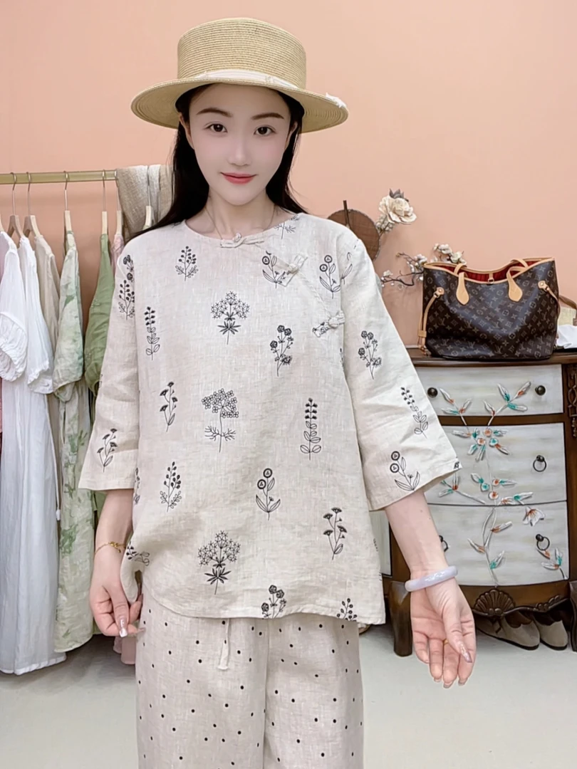 9291【美学设计】100%雨露亚麻高端定制原创小衫