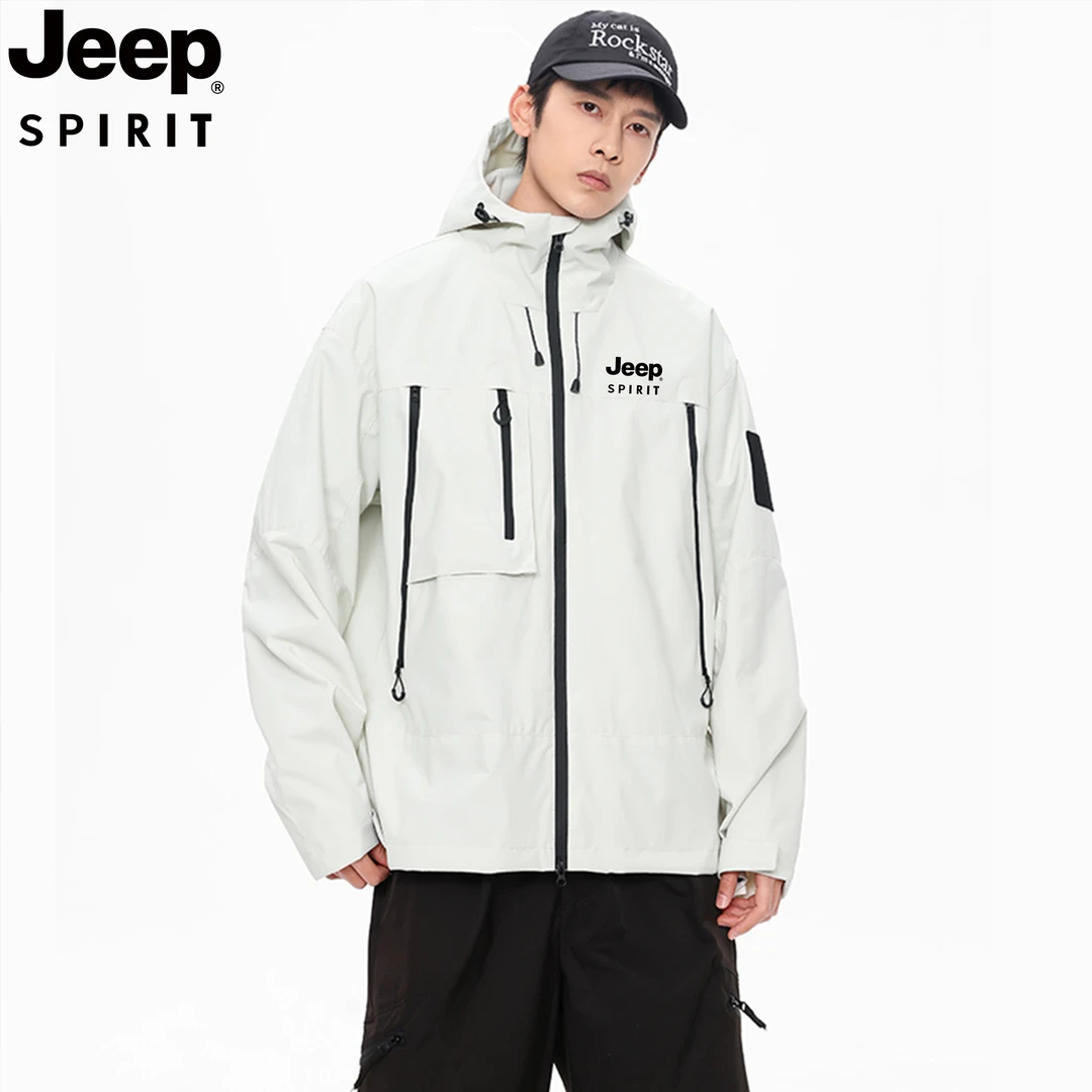 JEEP吉普户外机能风冲锋衣外套男春秋季连帽情侣休闲宽松工装夹in