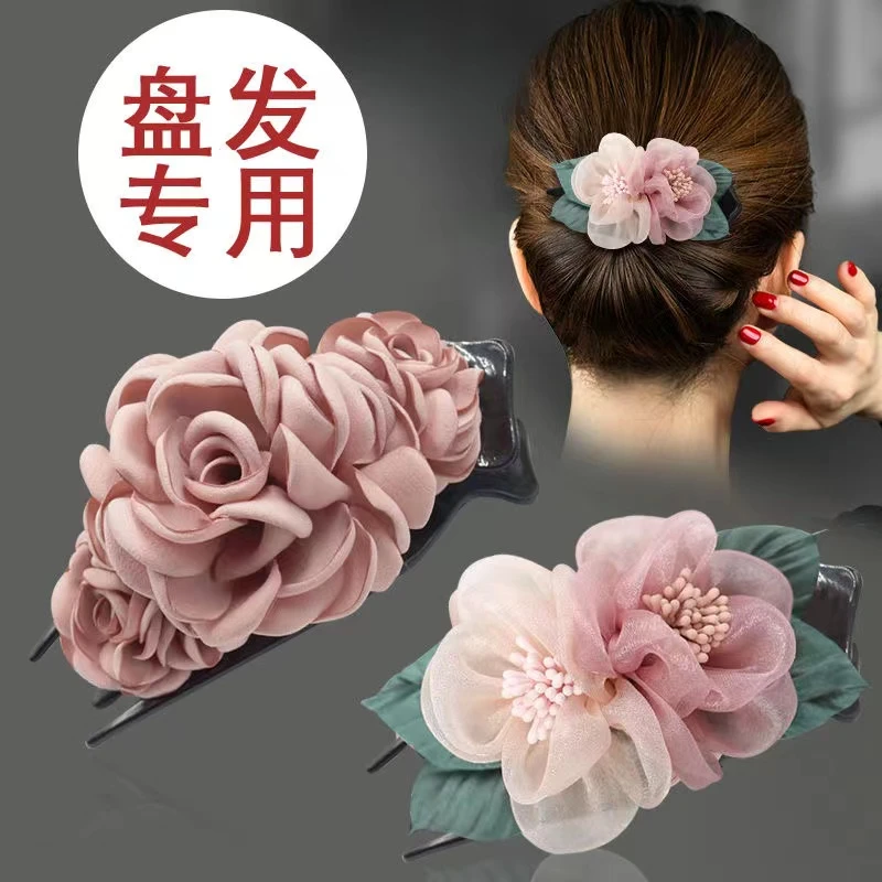 绢纱花朵盘发发夹