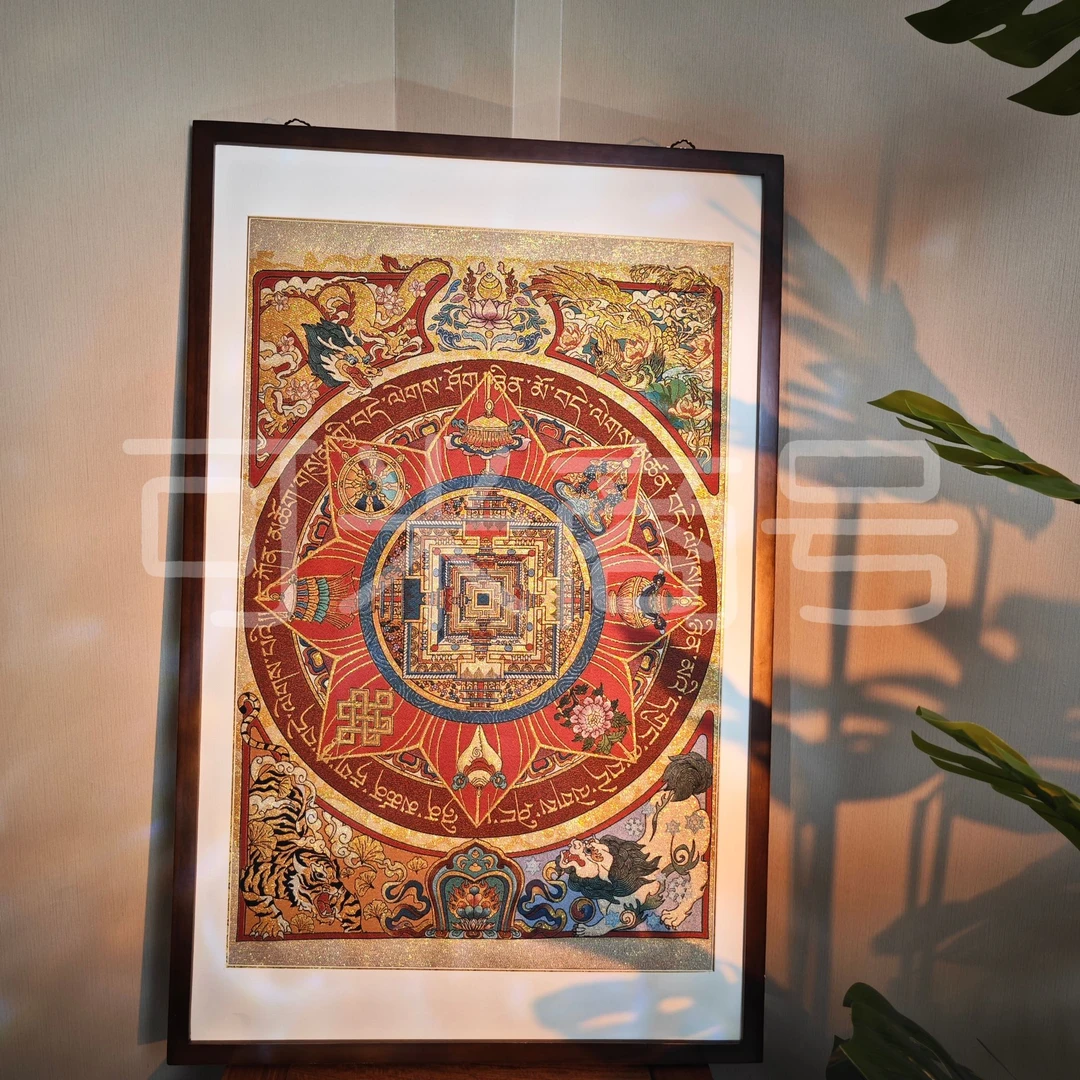 实木画框装裱 【八宝坛城】刺绣画心（成品70*110cm）