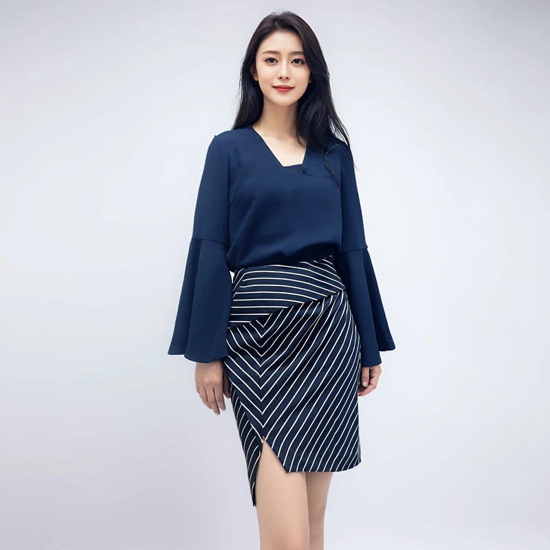 季候风夏季通勤短裙不对称小众设计条纹包臀A字裙半身裙6025QH803