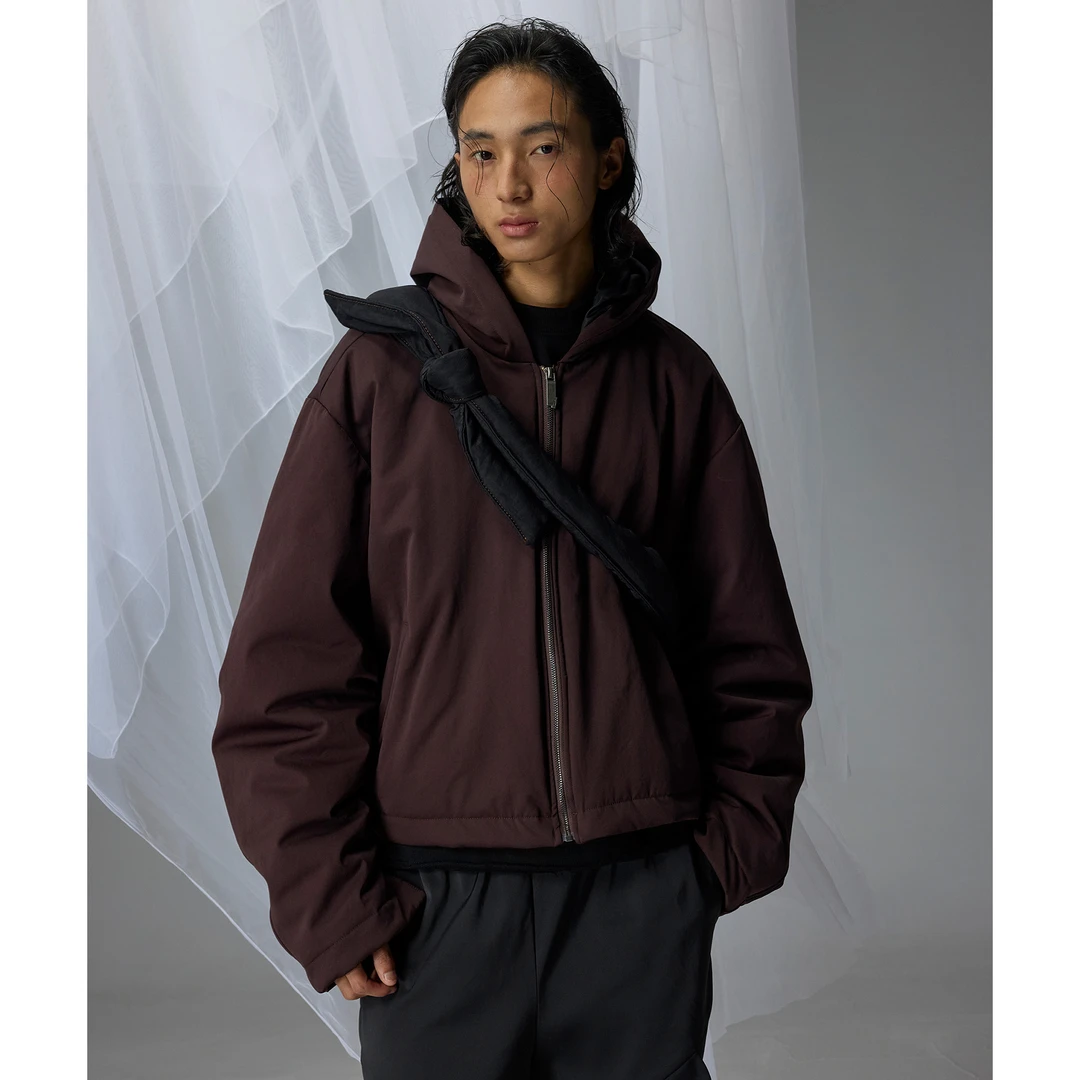 H1c 血月*弯刀袖廓形短宽连帽拉链350G充棉棉服外套 /力量造型