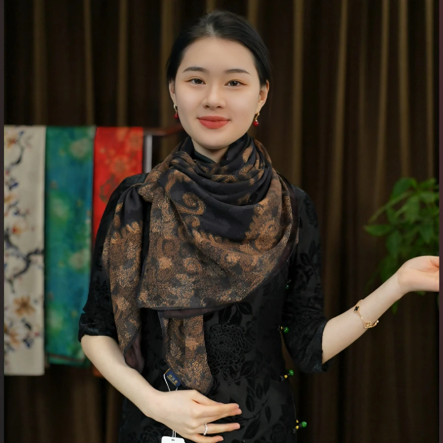 3月【波斯风情】140CM香云剪花方巾优雅气质百搭中国风长巾披肩