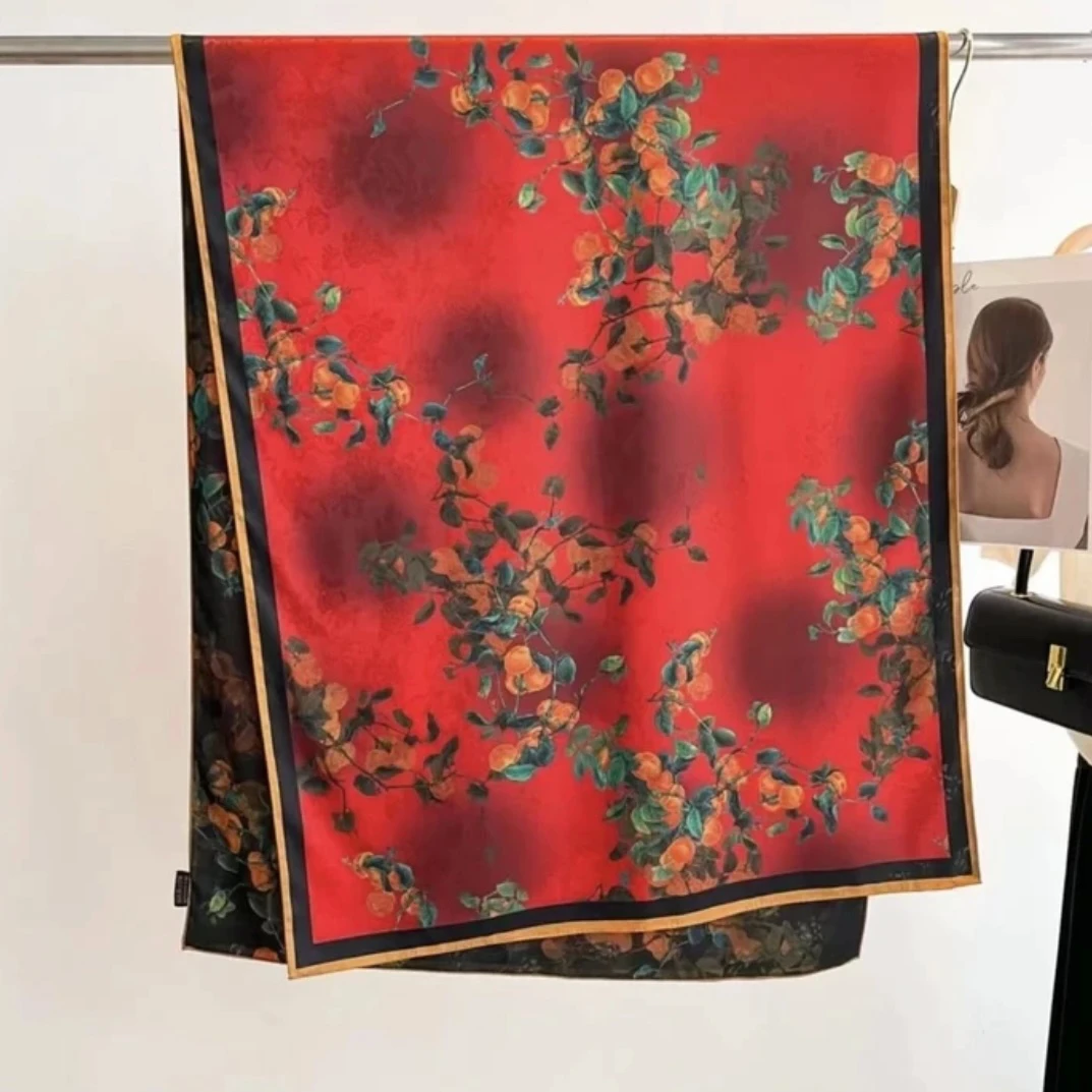 3月【柿柿如意 长巾】香云经典气质百搭丝巾70*180双面红色长款女士