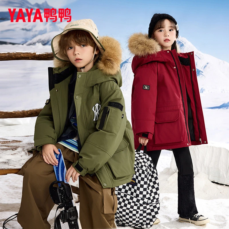 巴拉巴拉鸭鸭羽绒服男童女童90白鸭绒中大童中长款大毛领冬装