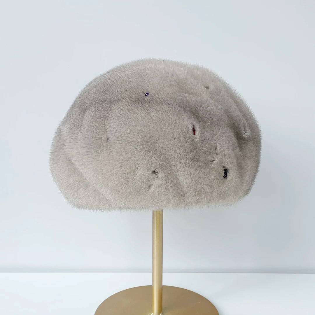 新圣祥新圣祥水貂毛女帽贝雷帽新款满天星进口小母貂柔软舒适保暖